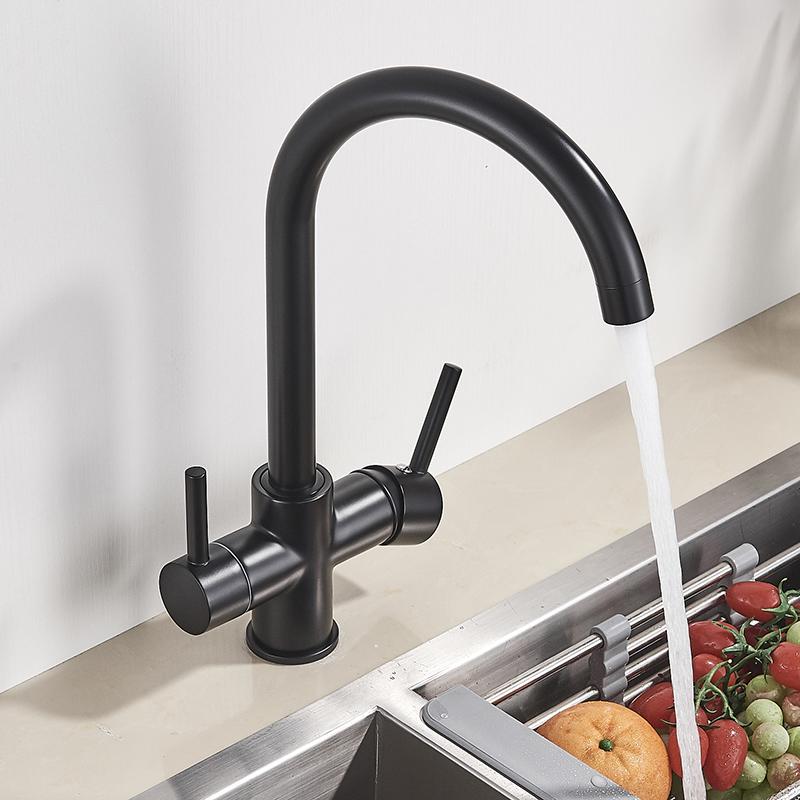 Filtered Pure Drinking Water Kitchen Sink Faucet Single Hole Double Handle Rotatable Hot and Cold Water Kitchen Sink Faucet