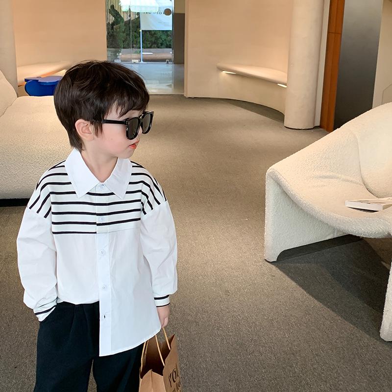 

Модные рубашки с полосатыми лацканами 2024 года для мальчиков и девочек: Универсальный, Красивый, Свободный крой 150 cm белый