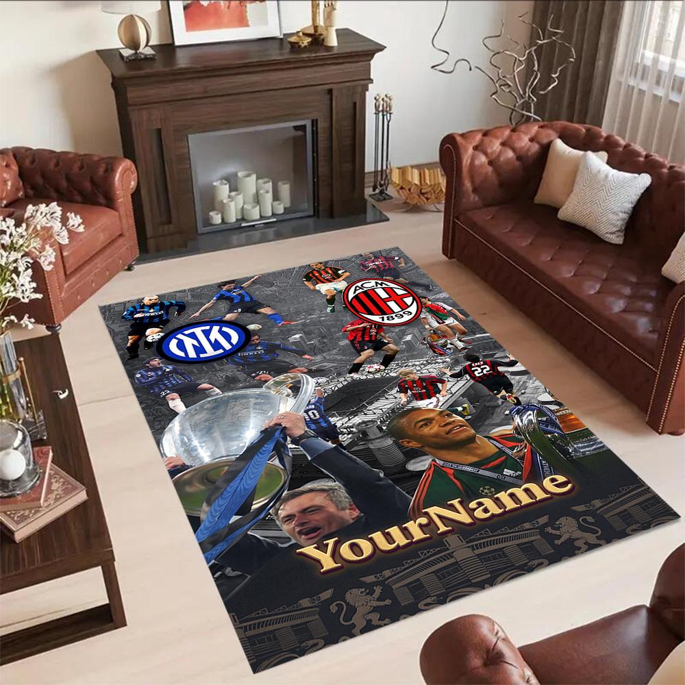 Inter Milan Customize Text Floor Rug Office Rug Suitable for Foyer Game Room Hallway Dormitory Antislip Carpet Decorate Offices Best for Christmas