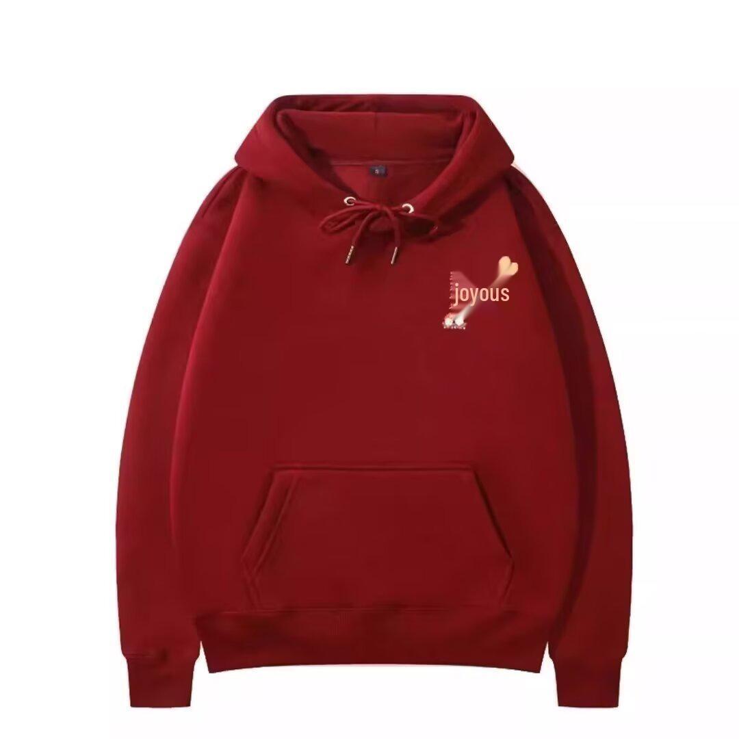 

American Niche Red Fleece Hooded Sweatshirt: Trendy Loose Parent-Child Autumn/Winter 2025 Outfit. XXXL