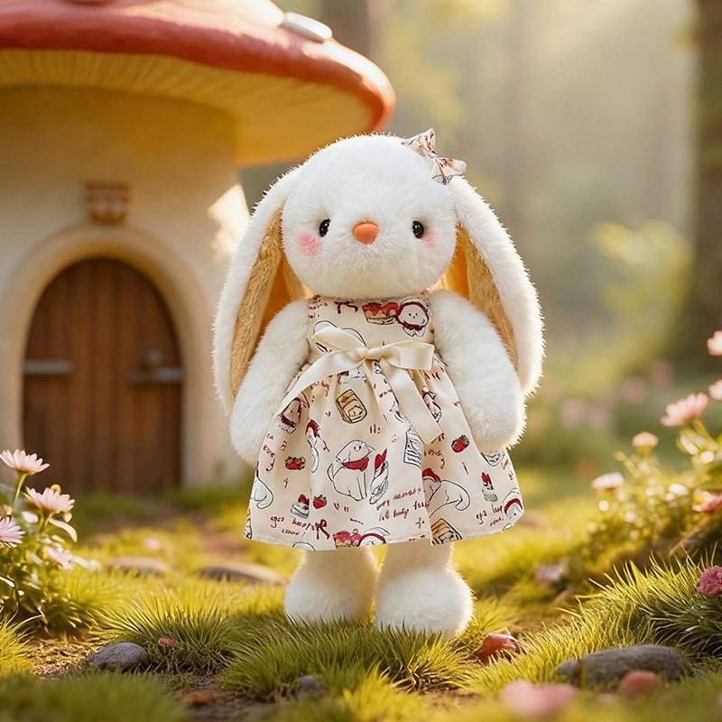 Plush Bunny Toy With Long Ears And Flower Dress For Kids Birthday Gift