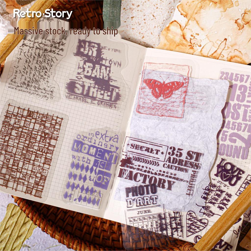 Vintage Nostalgic Embossed Story Paper Stickers (19 Sheets)