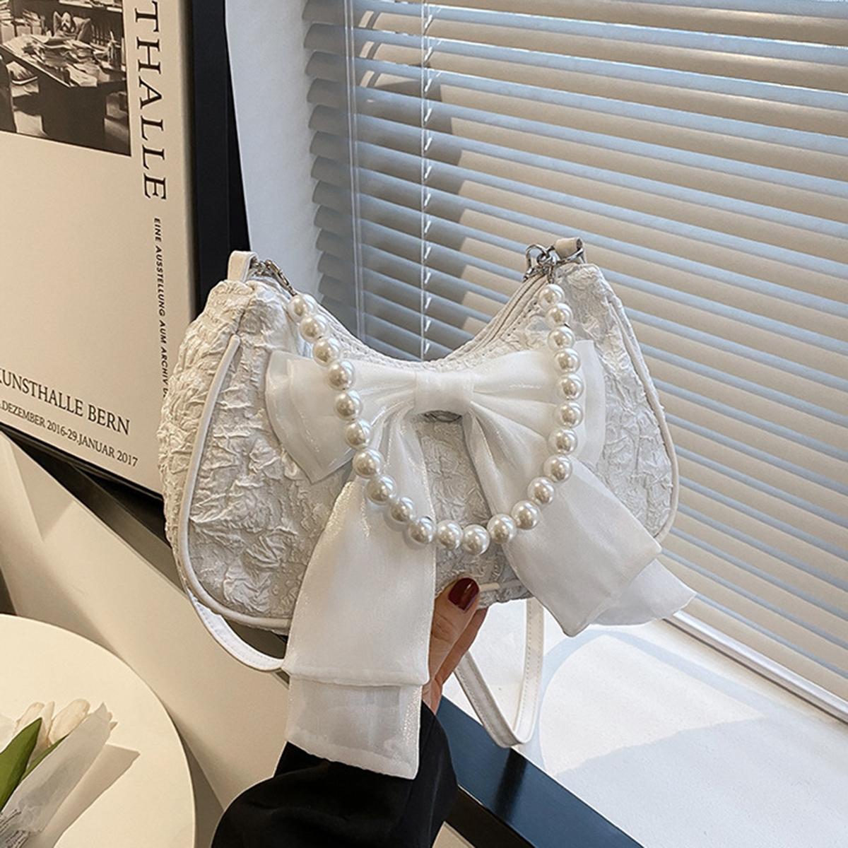 

Textured Lace Pleated Handbag Women s Bag, New Style, Simple Elegant, Suitable for Teenage Girls, Single Shoulder, Underarm Bags білий