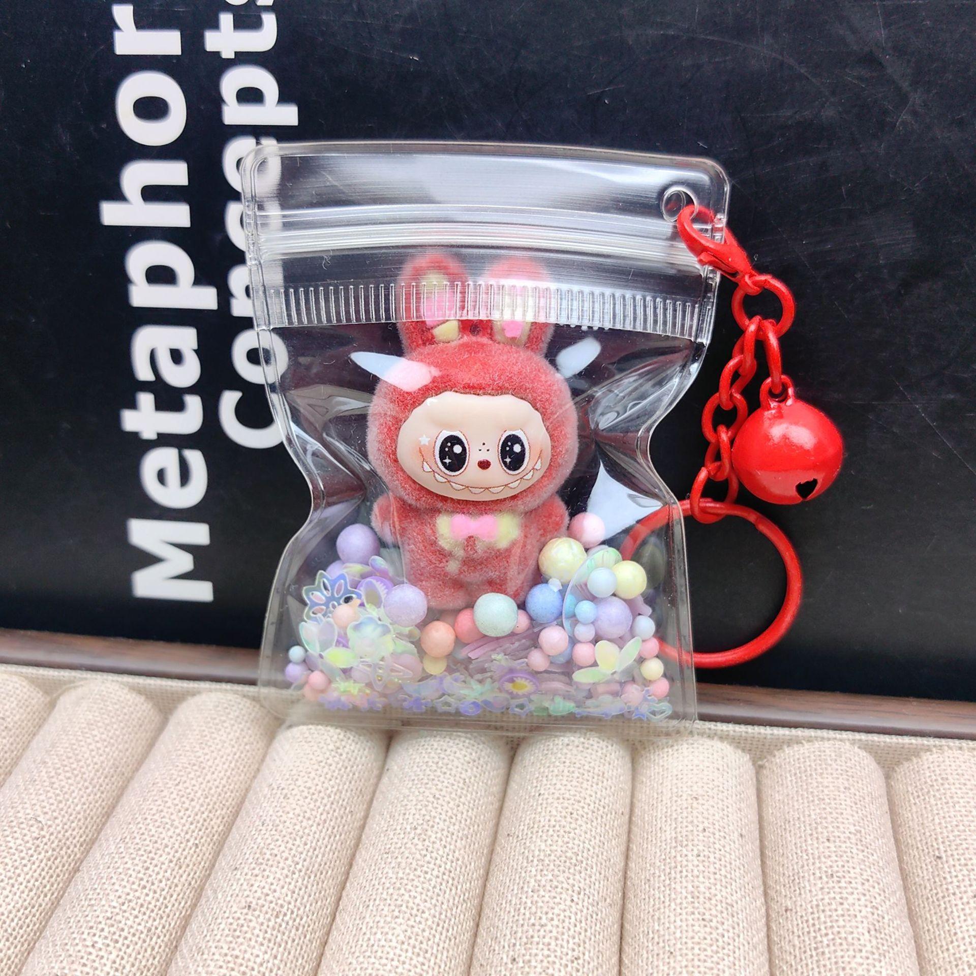 

Flocking Rab Keychain Cute Doll Doll Pendant PVC Transparent Bag Luminous Bag Hanging Jewelry
