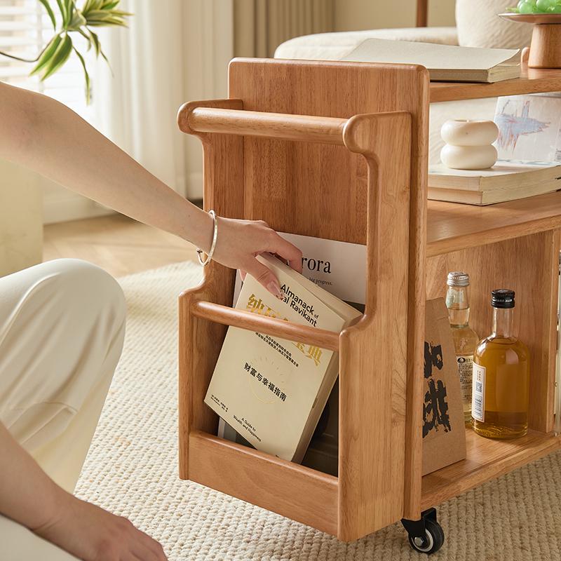Solid Wood Retro Trolley: Movable Side Table & Snack Cart