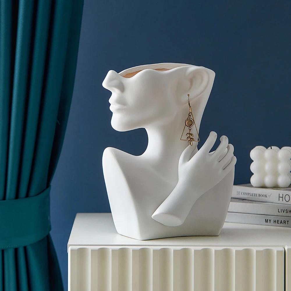 Creative Nordic Style Modern Simple Portrait Art Office Flower Arrangement Ceramic Personality Vase Home Decoration