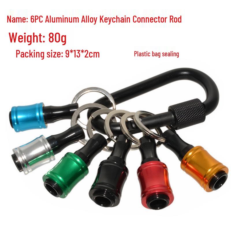 6-Piece Colorful Keychain Set: Extension Rods and Mountaineering Buckle with 1/4" Hex Drill Bit Storage Extension Rod