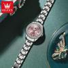 OLEVS Kvartsklokke for kvinner Diamond Dial Luxury Rustfritt stål Vanntett Elegant Dame Mote Topp Merke Dameklokke