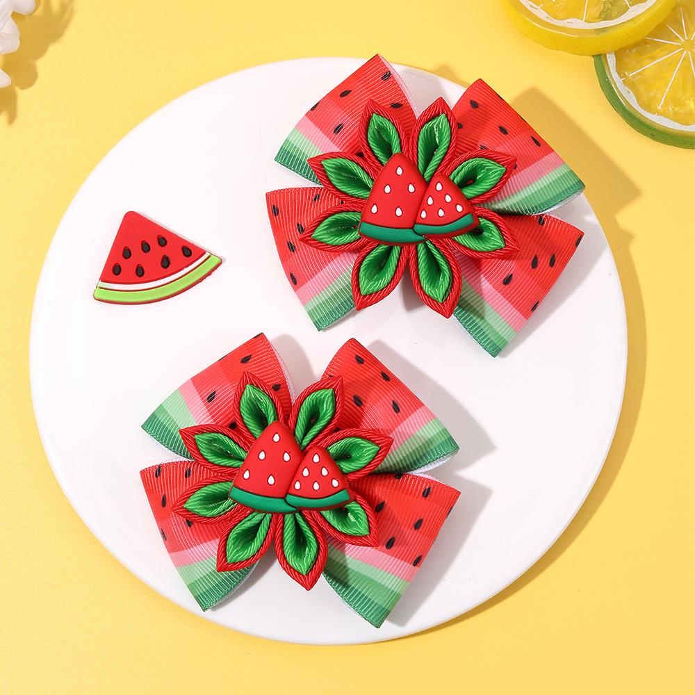 

2 шт. Заколка для волос в виде банта-арбуза, милая заколка для волос в виде фрукта и цветка, лента-бант для девочек, детская летняя головная повязка, аксессуары для головы