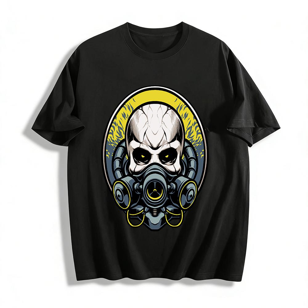

Biohazard Gas Mask Skull Print Trendy Casual Short Sleeve T-Shirt Pure cotton T-shirt XXS
