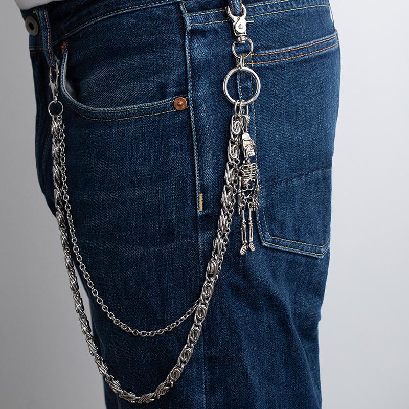 Tide Cool Style Punk Pants Chain Pendant Gun Black Double Layer Personality Chain Waist Chain Fashion Trend Hip Hop Pants Accessories