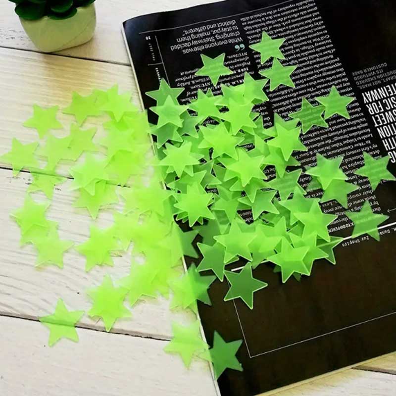 

100 шт. светящиеся наклейки звезды настенные наклейки спальня светящиеся наклейки флуоресцентные трехмерные настенные наклейки зелёный