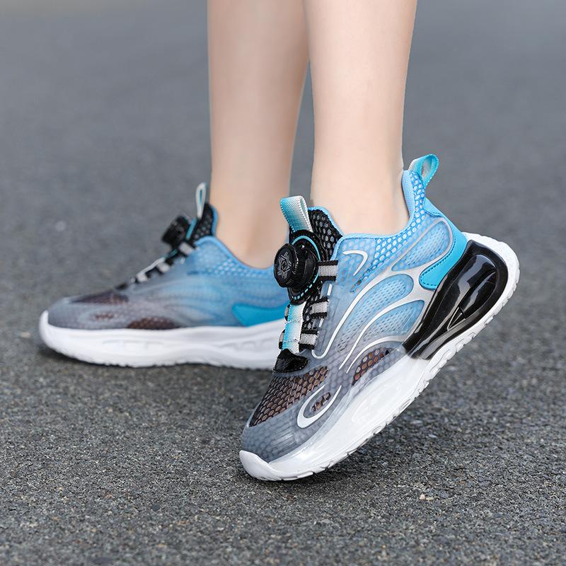 Children's breathable mesh single mesh sports classmates Boys 2025 spring and autumn new non-slip rotating button sneakers