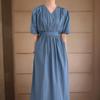 New ArriVals Open Run Women V Neck Button Blue Large Strap Summer Long Dress