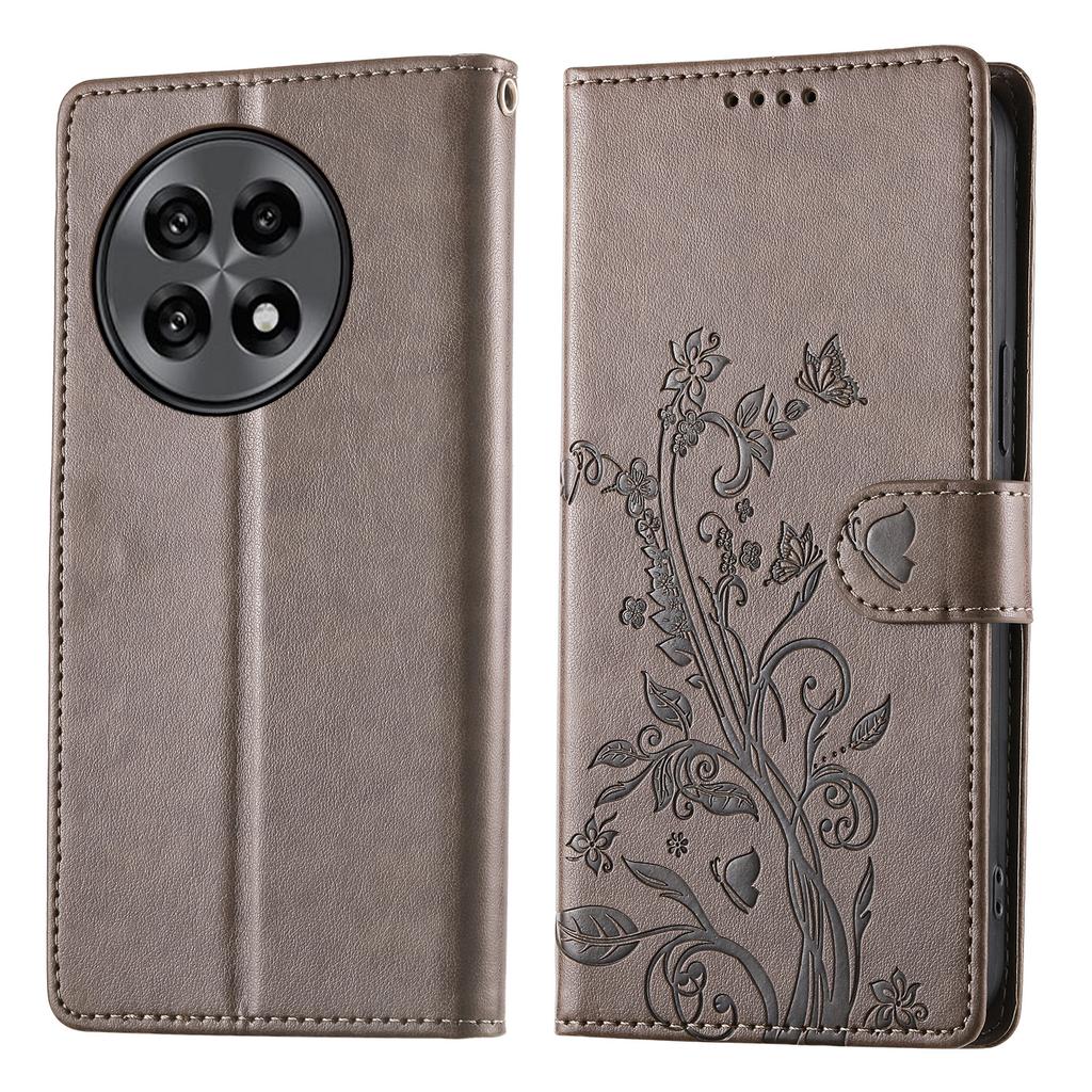 For OnePlus 13R 5G Wallet Case Butterfly Floral Imprint PU Leather Phone Cover with Wrist Strap