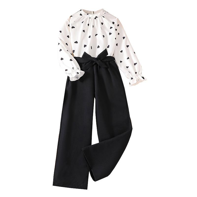 Girls Clothing Formal Clothes Printed Long Sleeved Shirt and Pants Suit Fashion Sets