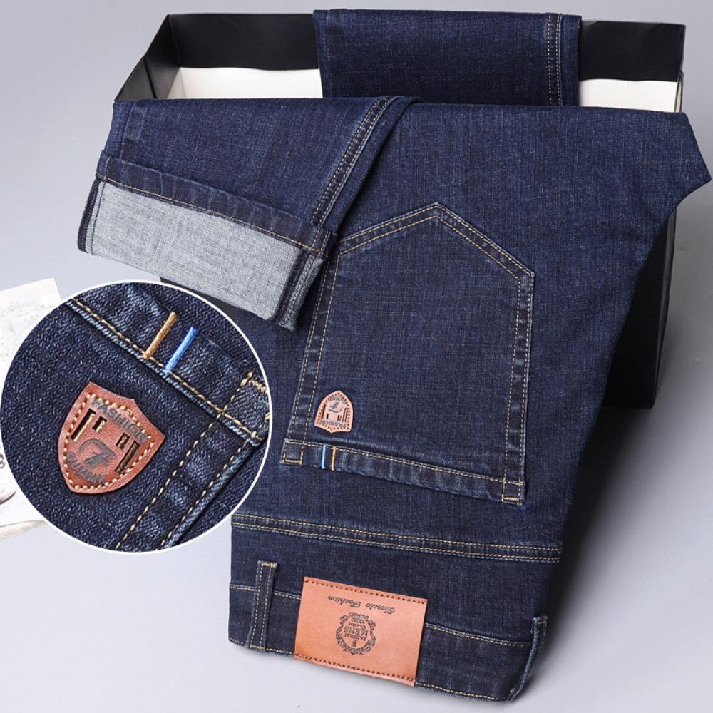 Winter Fleece Thick Jeans Men Business Casual Straight Trousers Male Classic Blue Black Jeans For Men Work Denim Man Pants