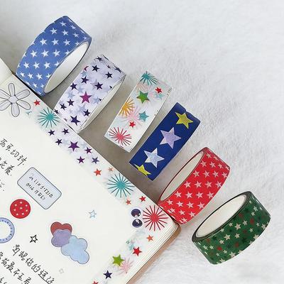 6 Rolls Star Washi Tapes Starry Stars Decorative Paper Tape Adhesive 1.5cm*5m Multi Dots Plaid Bubble Pattern Masking Tape