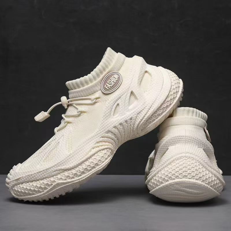 Autumn mesh breathable new high-elastic sports fly-woven thick-soled heightening sports and leisure shoes