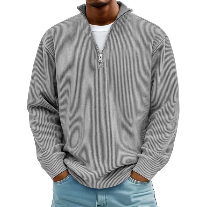 New pullover men's casual top stand-up collar zipper long-sleeved men's polo shirt solid color sports sweater