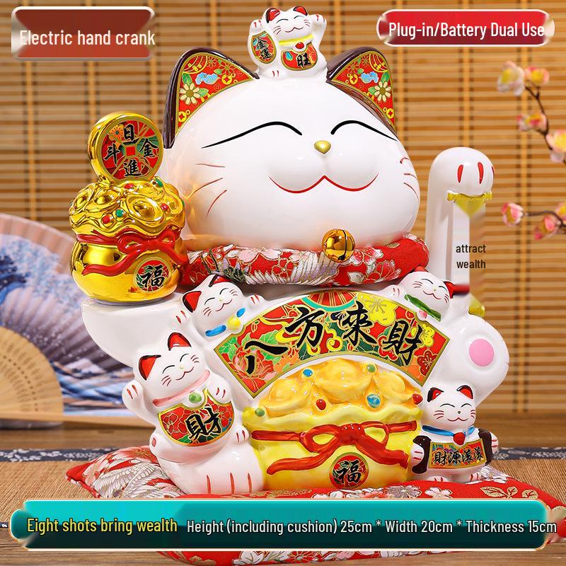 Large Waving Hand Lucky Cat Ornament - Cashier Desk Home Decor Gift