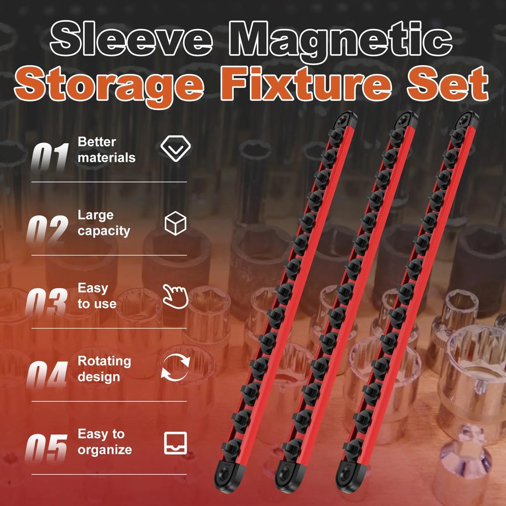 3Pcs Magnetic Socket Organizer Rail Set Stainless Steel  with 12/14 360° Rotatable Removable Clip for Toolbox for Mechanic DIY