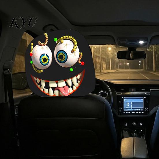 Universal Fit Headrest Covers 2Pcs Spooky Car Covers, Cartoon Evil Face Auto Seat Funny Accessories Protectors, Elastic Protectors for Cars