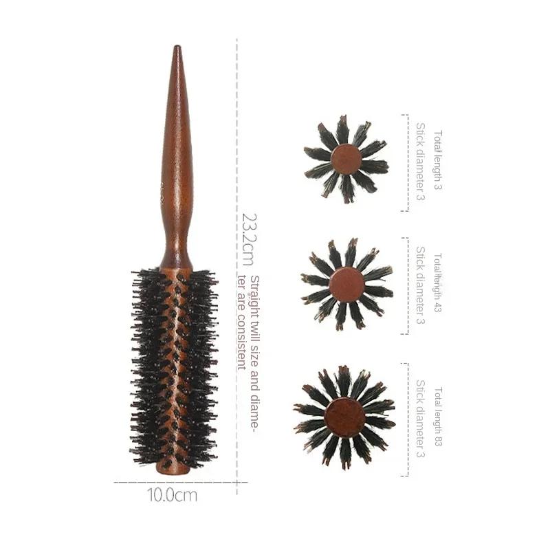 6 Style Wood Handle Round Rolling Brush Straight Twill Hair Comb Boar Bristle Round Barrel Hair Curling Brush Hairdressing Tool