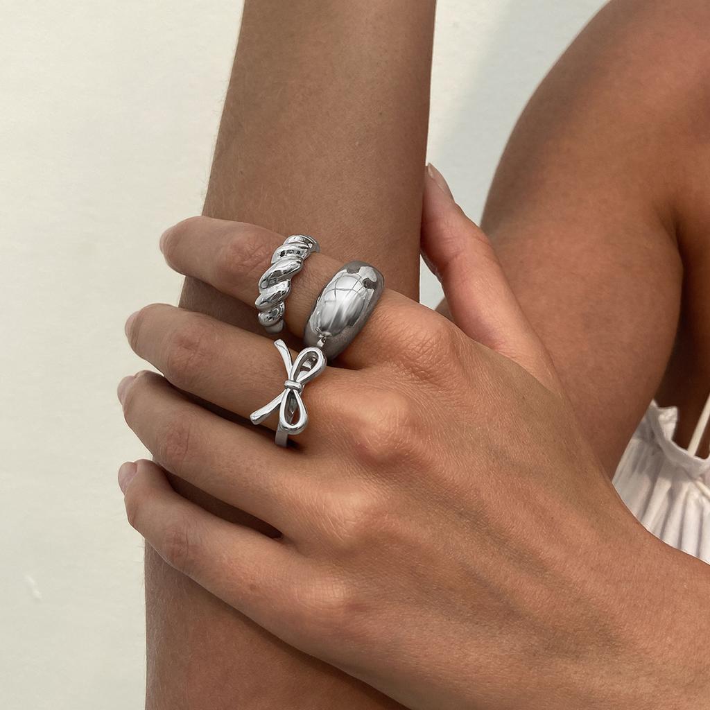 Wind Design Metal Glossy Bow Ring, Geometric Thread Open Ring Index Finger Ring