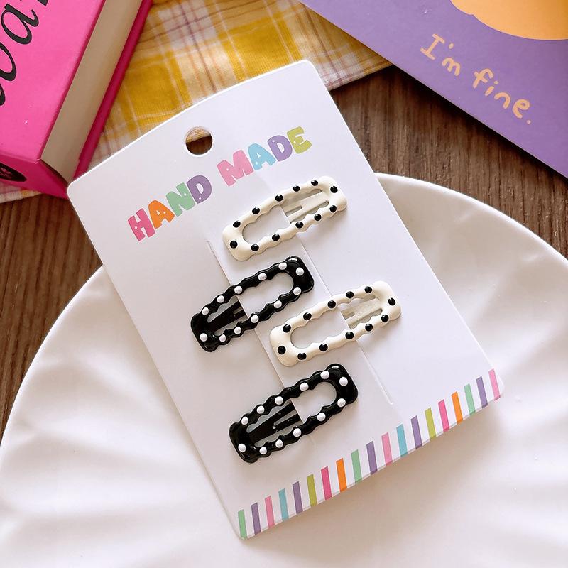 Minimalist Black White Polka Dot Geometric Hair Clip Retro Fabric Water Droplet BB Edge Bangs Clip Fashionable Accessory