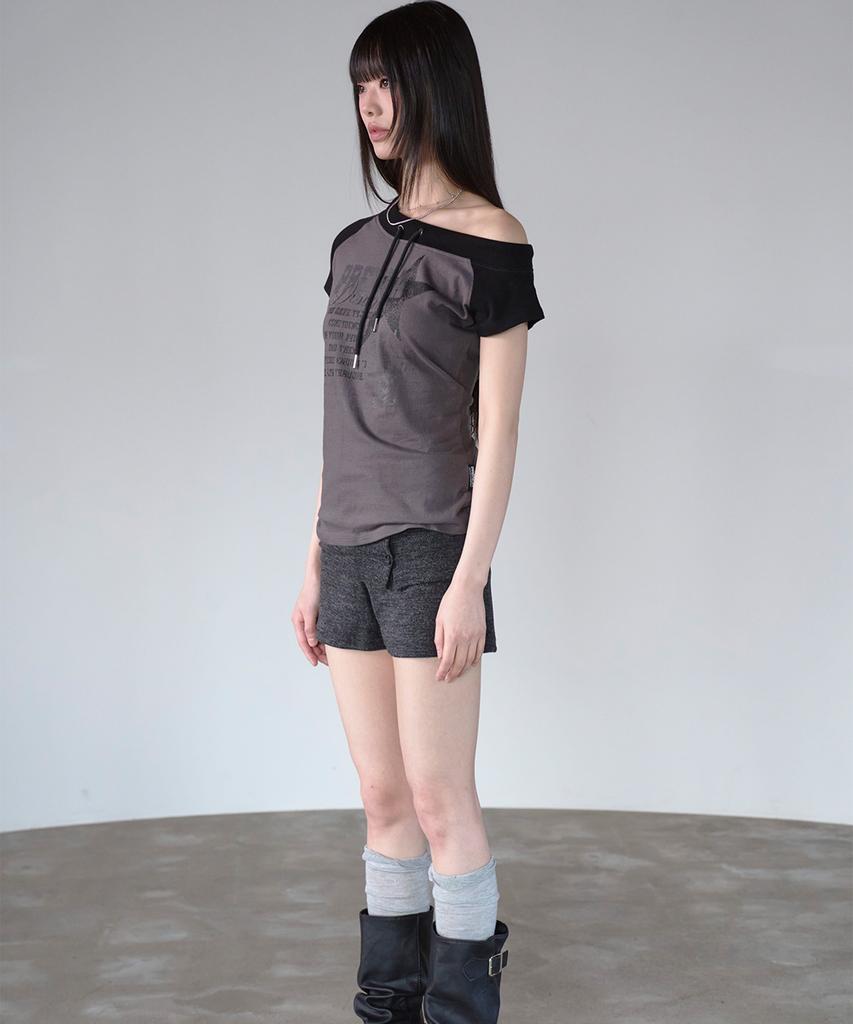 PRENDA String Off Shoulder Short Sleeve Black