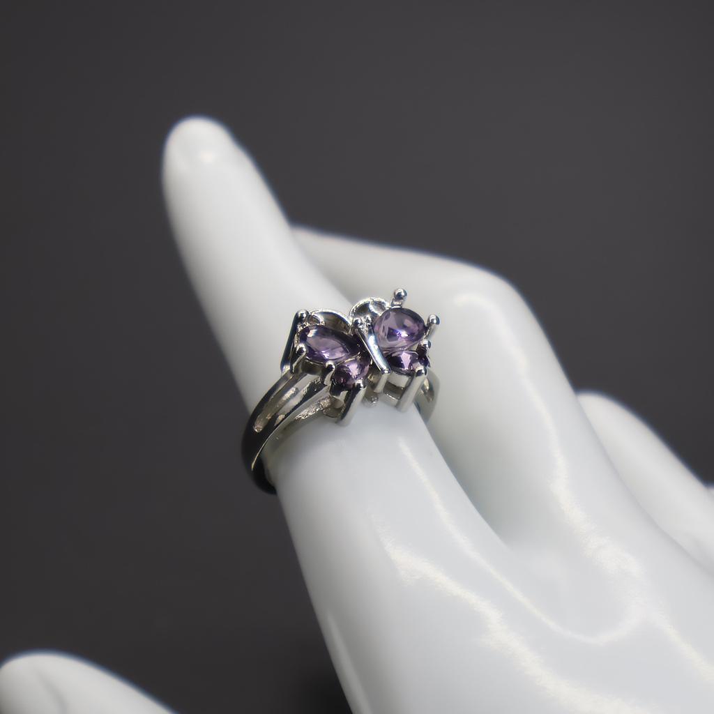 Butterfly Drop Pear Shape Amethyst Zircon Ring