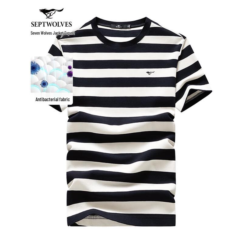 Septwolves Men s Striped 7A Antibacterial Short Sleeve Crew Neck T-Shirt 2XL