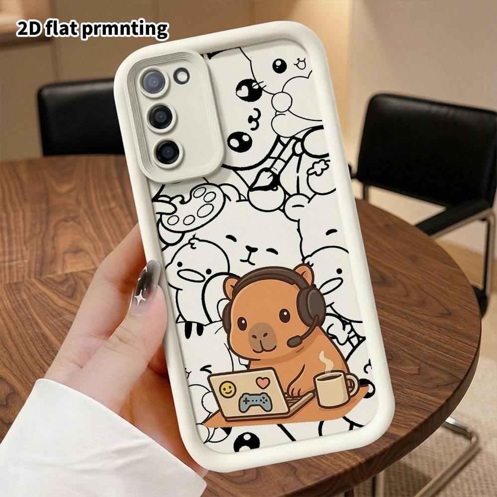 Phone Case: 2D flat, suitable for Samsung Galaxy A34 A35 M05 M06 S20 S22 S21 FE Plus 5G protective case, featuring a capybara wearing gaming headphone