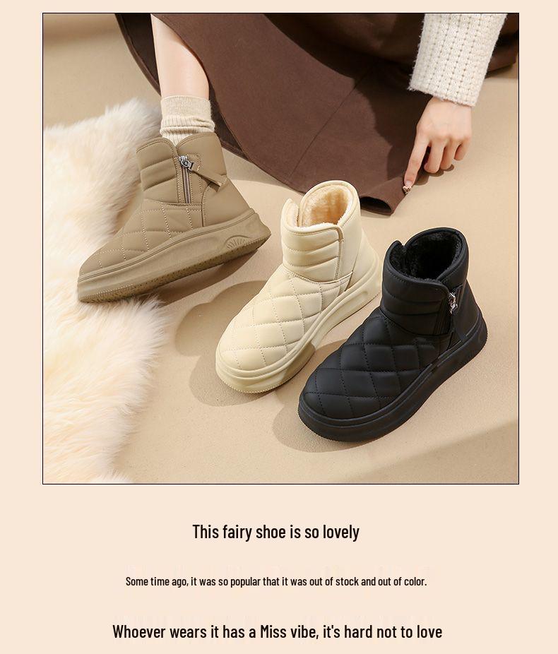 Women's Winter Leather & Fur Snow Boots with Extra Velvet, Thick Insulation, Non-Slip, Waterproof Design