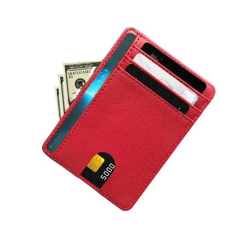 Portefeuille Fin en Cuir à 8 Fentes Porte-Cartes de Crédit et d'Identité Porte-Monnaie Étui Housse Sacs pour Hommes Femmes Hommes Mode Pochette Affaires