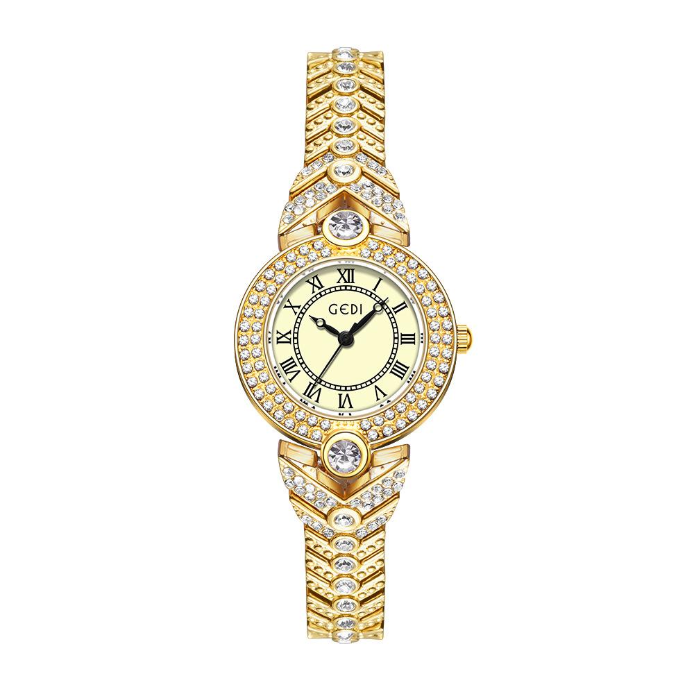 Light Luxury Medieval Full Diamond Women'S Watch Niche High-End Blue Fritillary Small Exquisite Gold Quartz Watch