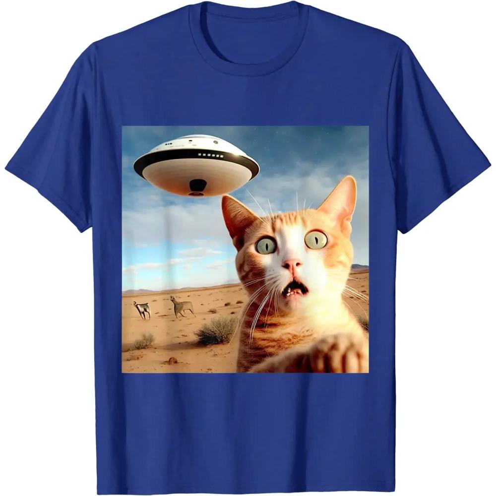 Alien UFO Funny Cat T-Shirt Cat Lovers Cute Animal Casual  Daily Four Seasons Mens T Shirts Tees Anime Clothes
