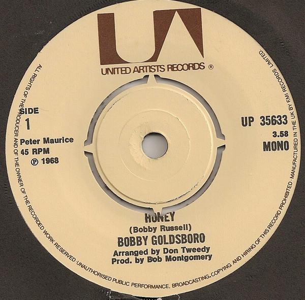 7inch Record BOBBY GOLDSBORO - Honey UP35633 United Artists  1974 UK Pop Used