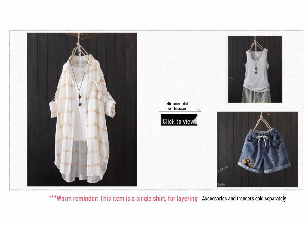 2024 Korean Style Women's Mid-Length Plaid Sunscreen Shirt - Lightweight Summer Jacket