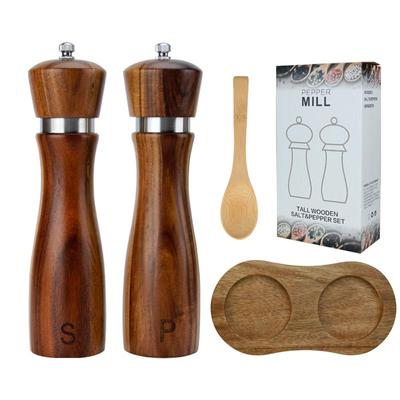 8-inch Acacia Wood Manual Ceramic Spice Grinder Set