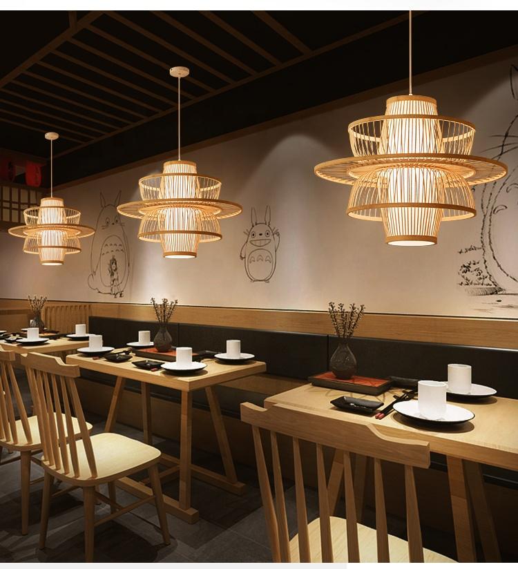 Controlled Easy Indoor Lighting  Power Home Decoration Vintage Scandinavian Dining Wooden Bamboo Wicker Rattan Pendant Light