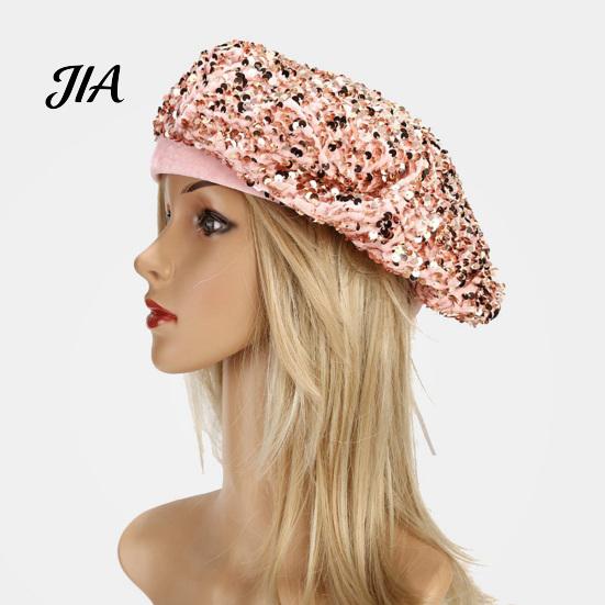 Sophisticated Daily Accessory Women Sequined Beret Hat, Sparkly Retro Artist Cap, Stylish Outdoor Fashion Headgear Adjustable Painter Cap for