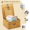 3Pcs Rectangular Woven Storage Basket with Lid  Processed Hay Handmade Shelf Basket Stackable Woven Basket Bin Desktop Organizer
