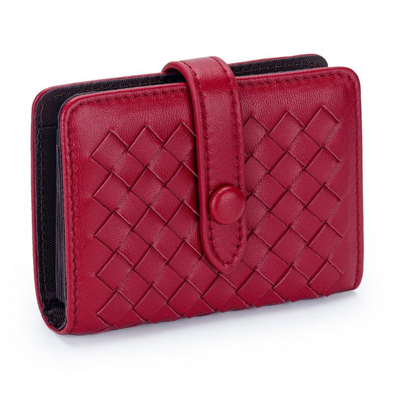 Leather Small Card Cover Women's Short Organ Bag Large Capacity Multi-card Sheepskin Woven ID