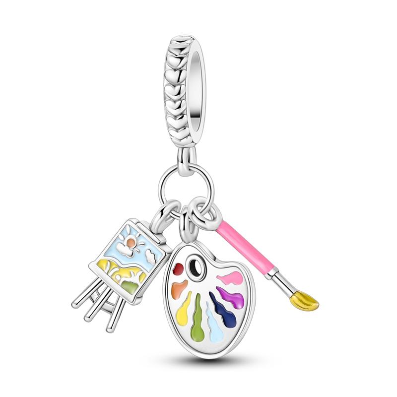 Original 925 Sterling Silver Charms Painter Bead Starry Sky Paint Palette Pendant Fit Original Bracelets For Women DIY Gift