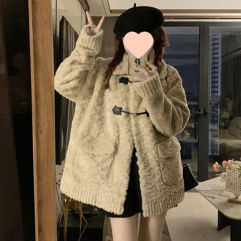 Women's Spring/Summer Korean-Style Loose Lamb Wool Coat - Thick, Warm, and Slimming