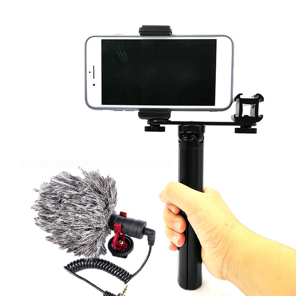 Triple Cold Shoe Extension Bracket Aluminium Alloy Microphone Stand Mount Adapter for Tripod Monopod Stabilizer