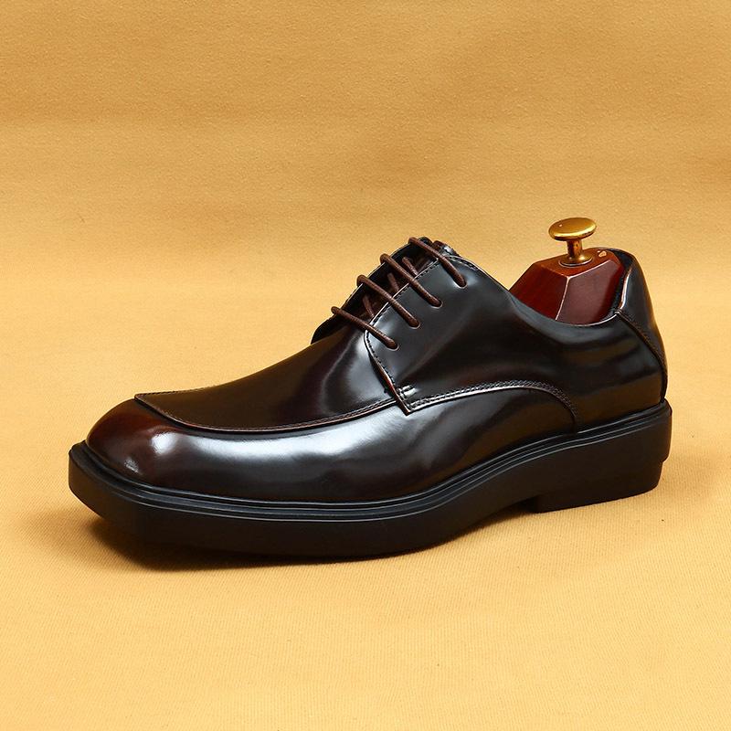 Big Head Helle Lederschuhe Square Head Plateau Britische Lackleder Glanzschuhe Business Casual Derby Schuhe