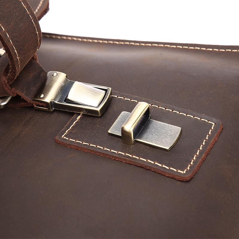 Men's Vintage Genuine Leather Cowhide Briefcase: Crazy Horse Leather Handbag & Shoulder Bag for Casual and Business Use.
